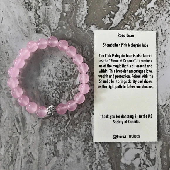 Silver Shamballa, Pink Malaysia Jade 8mm Natural Stone Beaded Bracelet - Picture 2 of 5